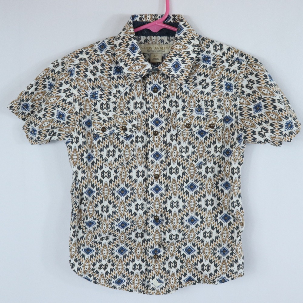 Cody James High Plains Southwestern Print Short Sleeve Button Up Kids Size 4T